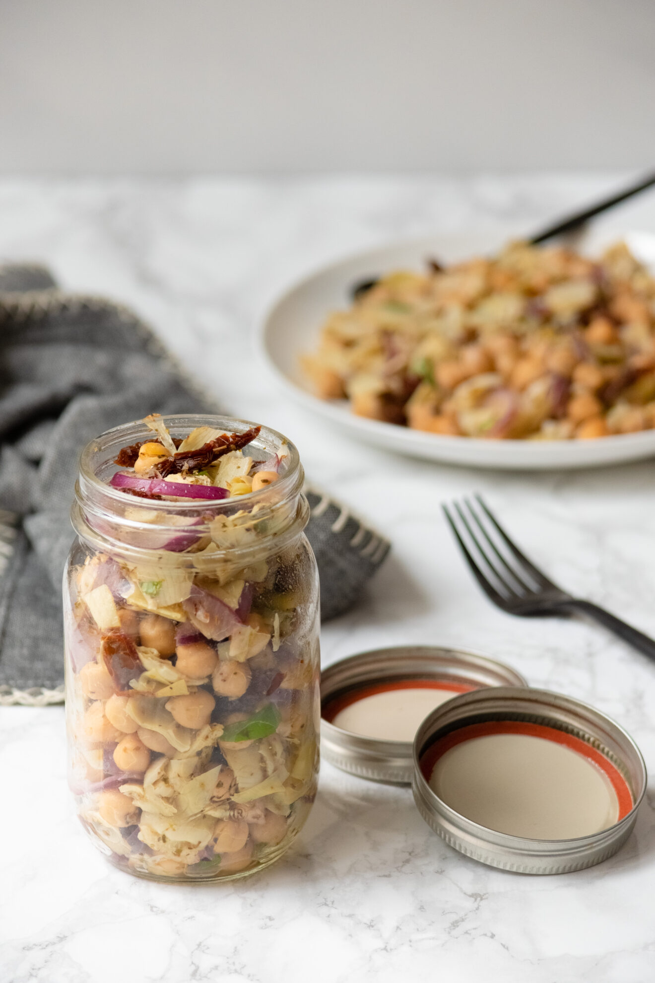 Chickpea Artichoke Salad Jars Kelsey P. RD Main Dish