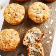 banana oatmeal muffins on cutting board