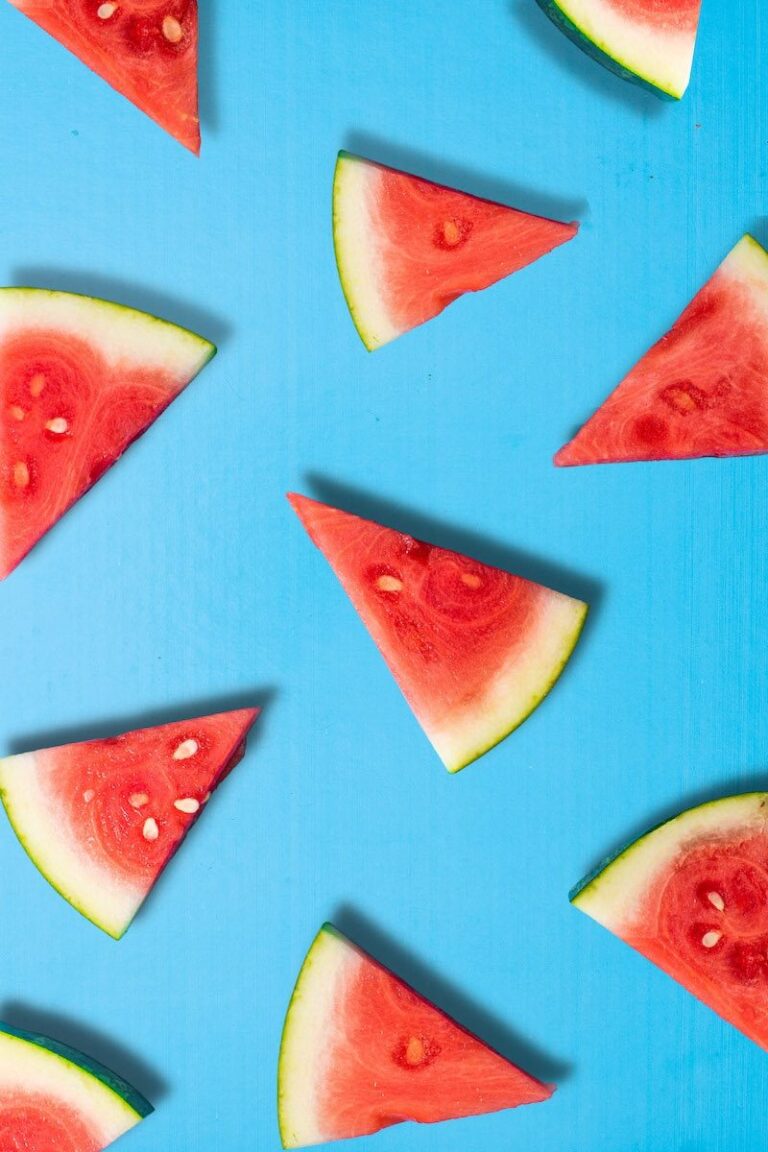 watermelon wedges on blue background