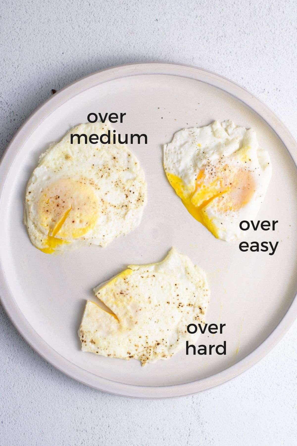 over easy, over medium, and over hard egg