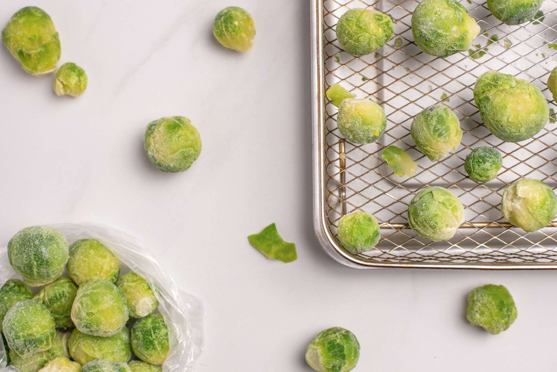 frozen brussels sprouts on air fryer tray