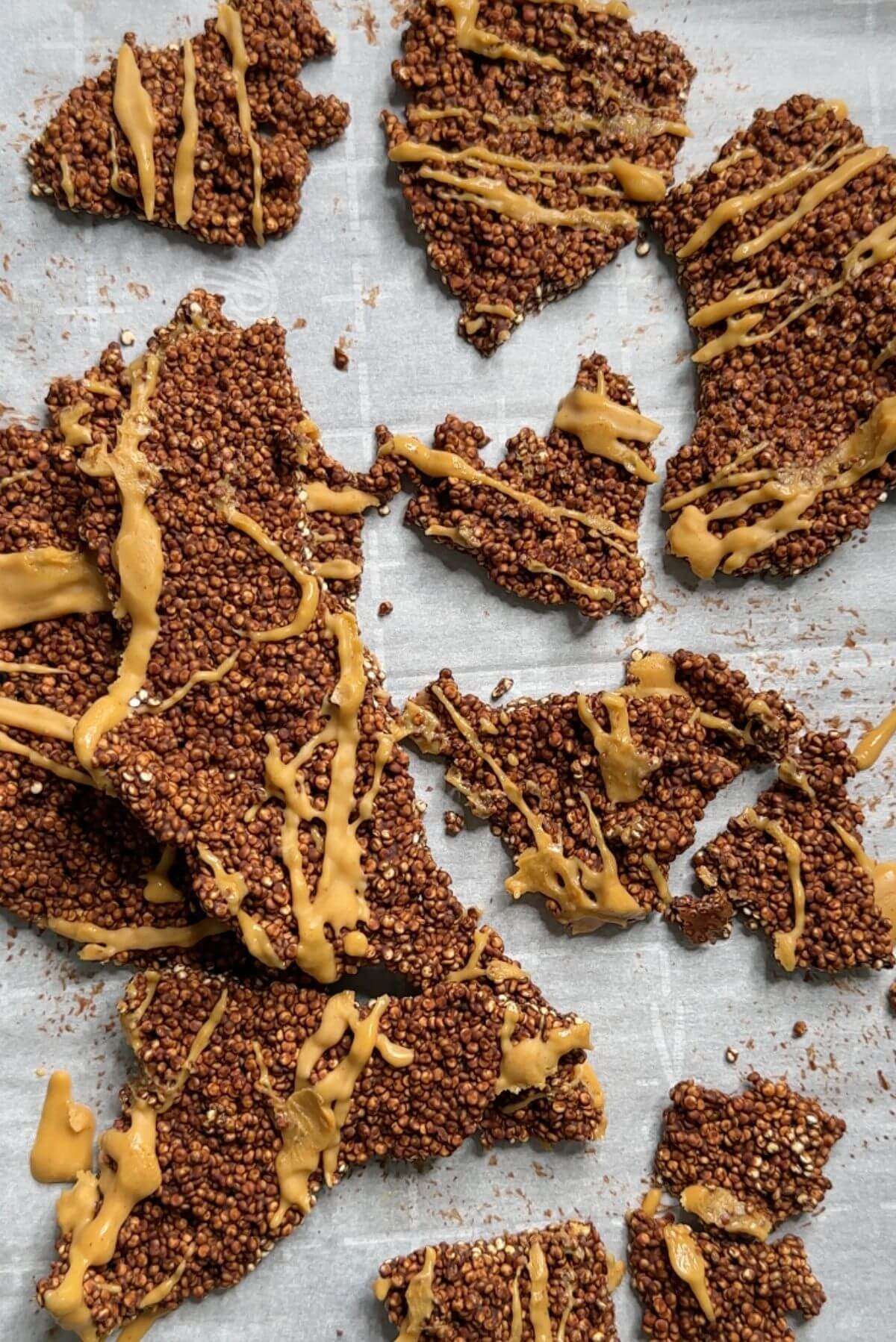 chocolate quinoa crisps broken into pieces