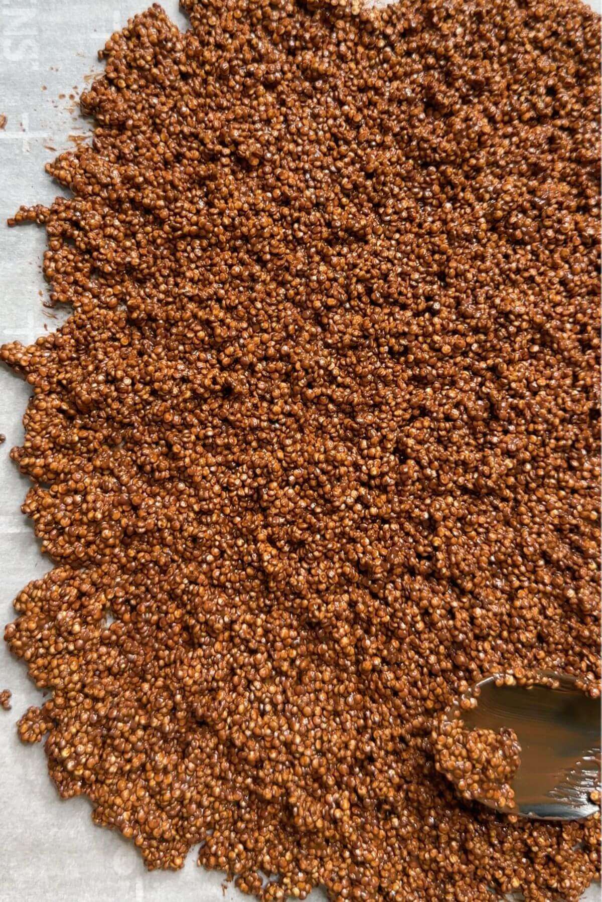 chocolate quinoa spread on baking sheet