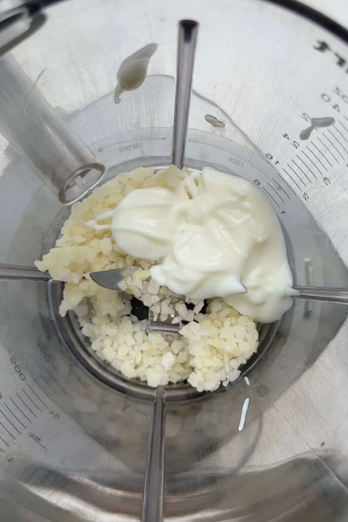 frozen cauliflower and greek yogurt in a blender